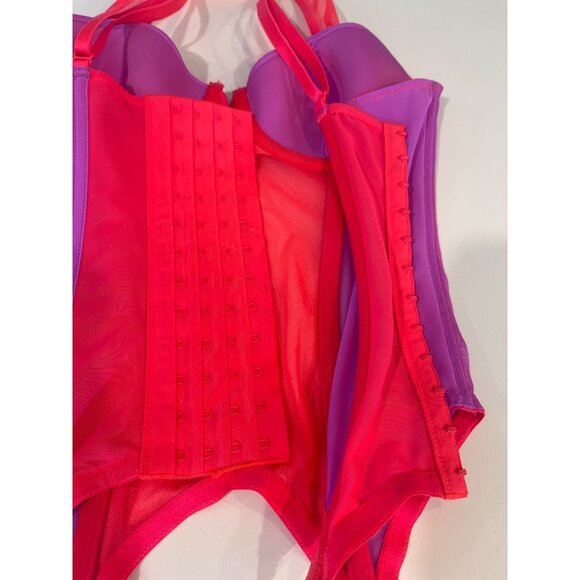 Hot Pink & Purple Mesh Bustier With Adjustable Straps & Garters - Picture 7 of 9